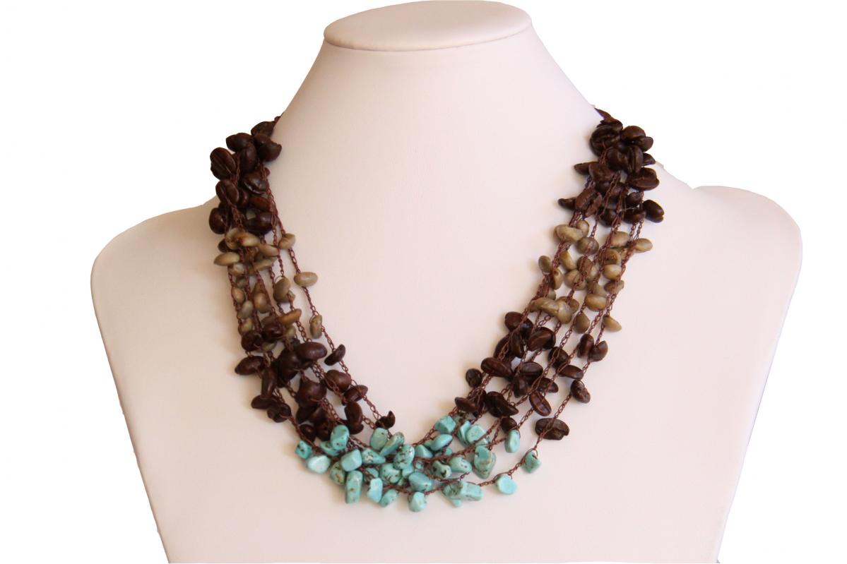 Raw & Roasted Coffee Beans With Turquoise Necklace